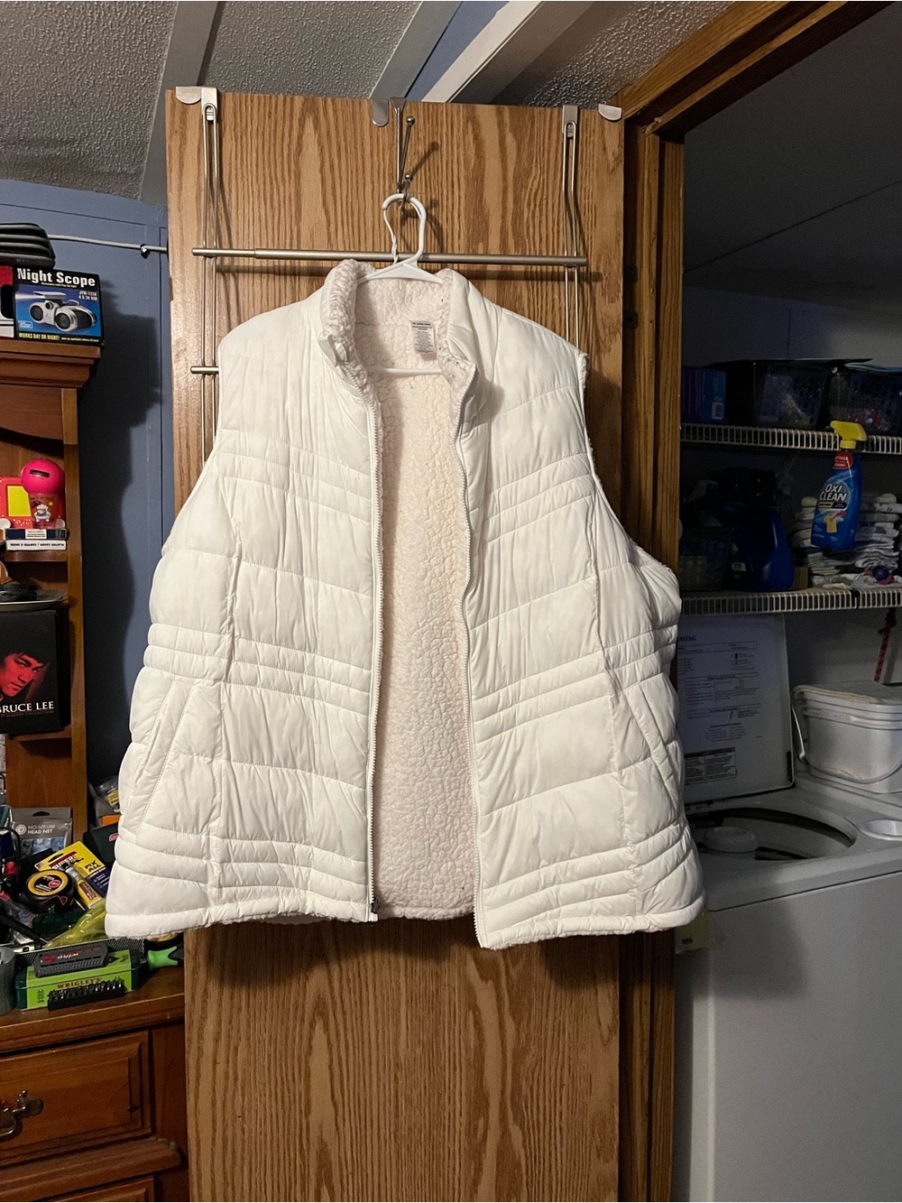 Time and Tru White Quilted Sherpa-Lined Vest